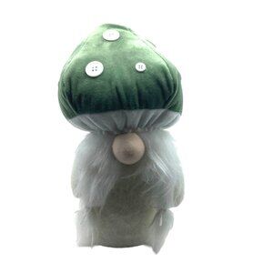 Green Mushroom Gnome Plush Stuffed 12.5" White Buttons Spring Decor